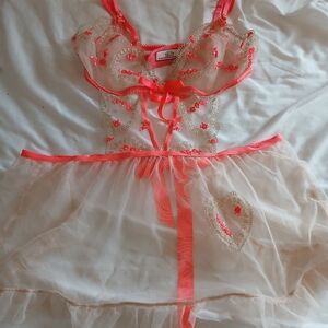 Victorias Secret Peachy Pink & White Sheer Lingerie Set